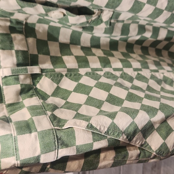 EUC Roolee Green and Cream Checkered Cotton Jumpsuit w/pockets No Sz Tag XS - Picture 4 of 8